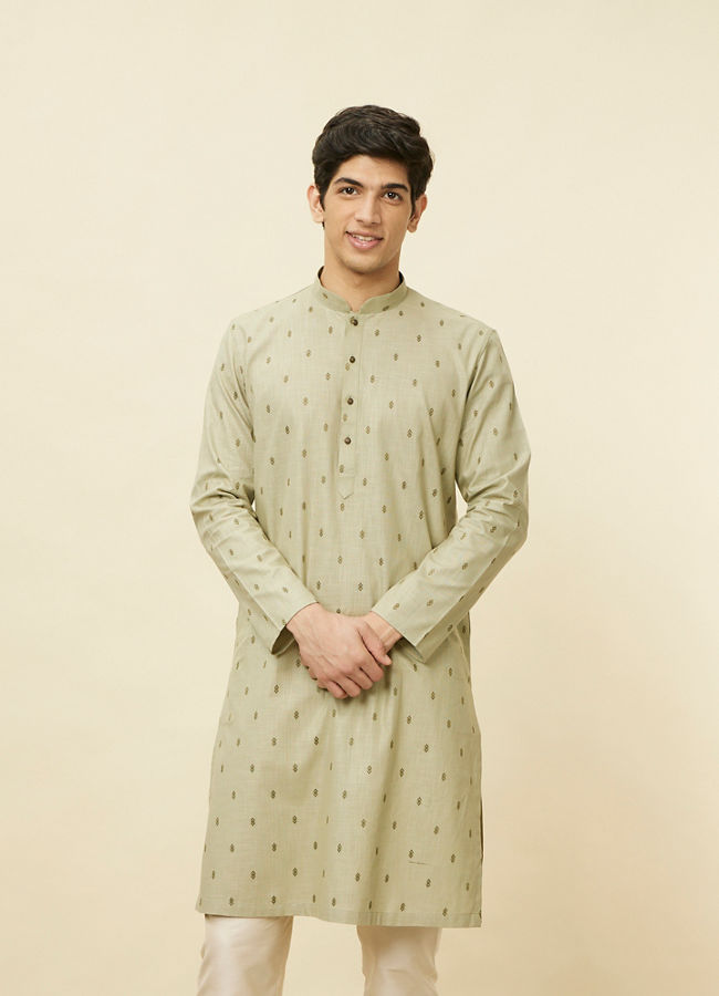 alt message - Manyavar Men Smoke Green Buta Printed Kurta image number 0